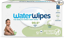 Load image into Gallery viewer, WaterWipes Plastic-Free Textured Clean, Toddler &amp; Baby Wipes, 99.9% Water Based Wipes, Unscented &amp; Hypoallergenic for Sensitive Skin, 720 Count (12 packs), Packaging May Vary