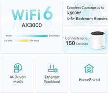 Load image into Gallery viewer, TP-Link Deco AX3000 WiFi 6 Mesh System(Deco X55) - Covers up to 6500 Sq.Ft. , Replaces Wireless Router and Extender, 3 Gigabit ports per unit, supports Ethernet Backhaul (3-pack)