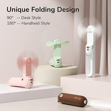 Load image into Gallery viewer, JISULIFE Handheld Mini Fan, 3 IN 1 Hand Fan, Portable USB Rechargeable Small Pocket Fan, Battery Operated Fan [14-21 Working Hours] with Power Bank, Flashlight Feature for Women,Travel,Outdoor-Pink