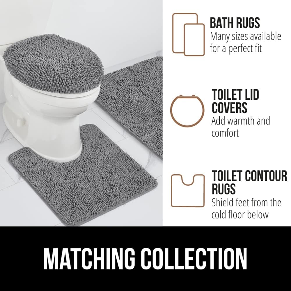 Gorilla Grip Bath Rug 24x17, Thick Soft Absorbent Chenille, Rubber Backing Quick Dry Microfiber Mats, Machine Washable Rugs for Shower Floor, Bathroom Runner Bathmat Accessories Decor, Grey