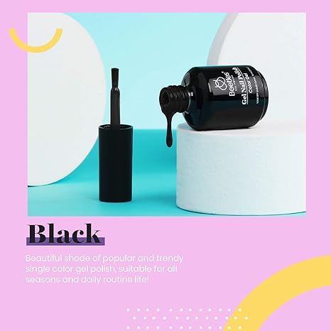 Beetles Gel Nail Polish, 1 Pcs 15ml Audrey Black Color Soak Off Nail Art Manicure Salon DIY Nail Lamp Gel Nail Design Decoration at Home Gift for Women