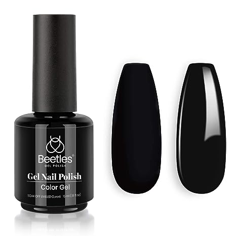 Beetles Gel Nail Polish, 1 Pcs 15ml Audrey Black Color Soak Off Nail Art Manicure Salon DIY Nail Lamp Gel Nail Design Decoration at Home Gift for Women