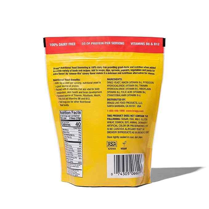 Bragg Premium Nutritional Yeast Seasoning - Vegan, Gluten Free – Good Source of Protein & Vitamins – Nutritious Savory Parmesan Cheese Substitute (Original, 12 Ounce (Pack of 1))