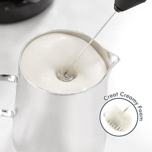 Electric Milk Frother Handheld, Battery Operated Whisk Beater Foam Maker for Coffee, Cappuccino, Latte, Matcha, Hot Chocolate, Mini Drink Mixer, No Stand, Black
