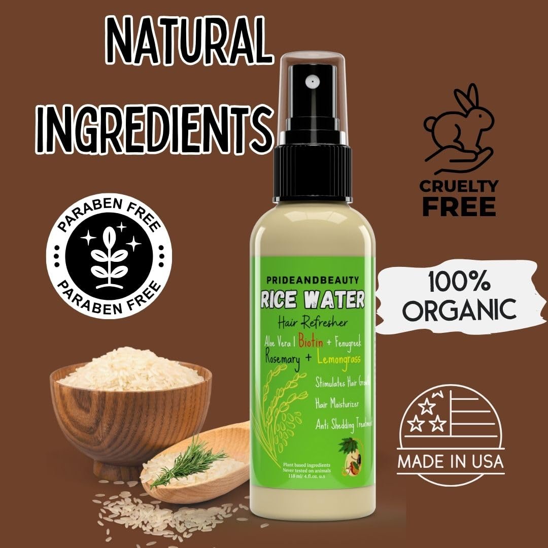 Rice Water For Hair Growth - Infused with Rosemary, Biotin, Vegan Non-Greasy Spray Naturally Thicker, Longer, Softer Hair, Men & Women Hair Spray (Rosemary + Lemongrass, 4 OUNCE)