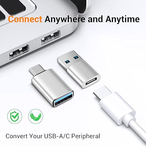 Temdan [4 Pack USB C to USB Adapter,【2*USB-C to USB-A】&【2*USB-A to USB-C】 Female Adapter SuperSpeed Data Transfer & Fast Charging - Compatible with Laptop, PC, Charger -Silver