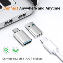 Load image into Gallery viewer, Temdan [4 Pack USB C to USB Adapter,【2*USB-C to USB-A】&amp;【2*USB-A to USB-C】 Female Adapter SuperSpeed Data Transfer &amp; Fast Charging - Compatible with Laptop, PC, Charger -Silver
