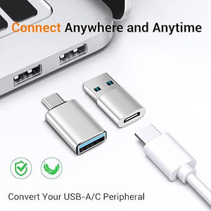 Temdan [4 Pack USB C to USB Adapter,【2*USB-C to USB-A】&【2*USB-A to USB-C】 Female Adapter SuperSpeed Data Transfer & Fast Charging - Compatible with Laptop, PC, Charger -Silver