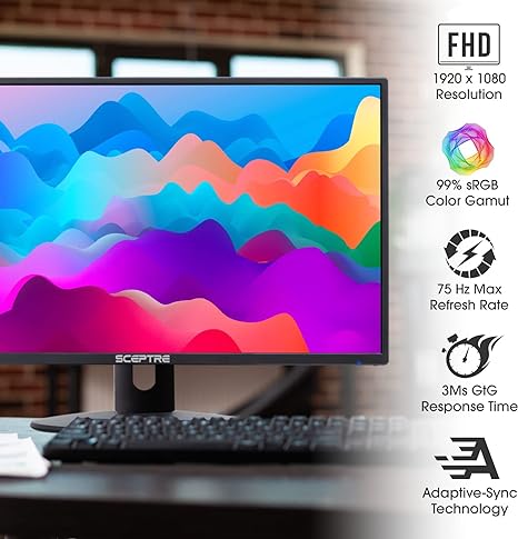 Sceptre 24-inch Professional Thin 1080p LED Monitor 99% sRGB 2x HDMI VGA Build-in Speakers, Machine Black (E248W-19203R Series)