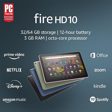 Amazon Fire HD 10 tablet, 10.1", 1080p Full HD, 64 GB, latest model (2021 release), Black
