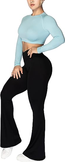 Sunzel Flare Leggings, Crossover Yoga Pants with Tummy Control, High-Waisted and Wide Leg