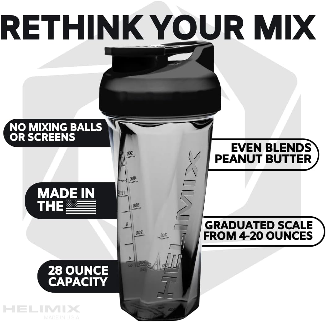 HELIMIX 2.0 Vortex Blender Shaker Bottle Holds upto 28oz | No Blending Ball or Whisk | USA Made | Portable Pre Workout Whey Protein Drink Shaker Cup | Mixes Cocktails Smoothies Shakes | Top Rack Safe