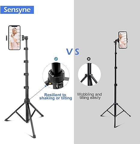 Sensyne 62" Phone Tripod & Selfie Stick, Extendable Cell Phone Tripod Stand with Wireless Remote and Phone Holder, Compatible with iPhone Android Phone, Camera (Black)