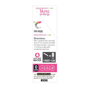 CELSIUS Dragonfruit Lime On-the-Go Powder Stick Packs, Zero Sugar 14 Count(Pack of 1)
