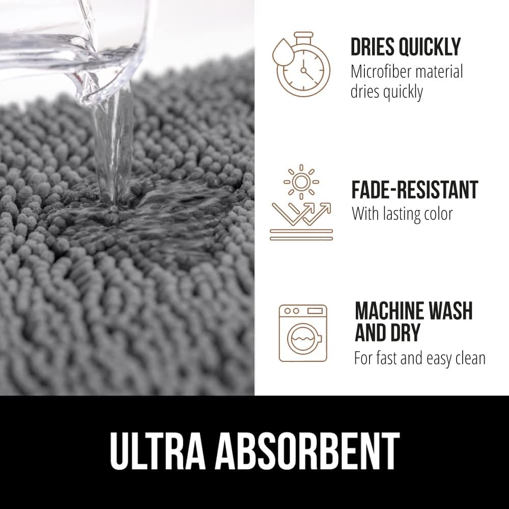 Gorilla Grip Bath Rug 24x17, Thick Soft Absorbent Chenille, Rubber Backing Quick Dry Microfiber Mats, Machine Washable Rugs for Shower Floor, Bathroom Runner Bathmat Accessories Decor, Grey
