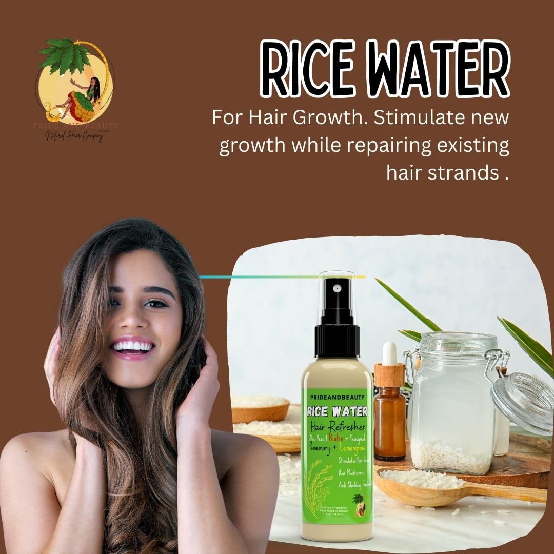 Rice Water For Hair Growth - Infused with Rosemary, Biotin, Vegan Non-Greasy Spray Naturally Thicker, Longer, Softer Hair, Men & Women Hair Spray (Rosemary + Lemongrass, 4 OUNCE)