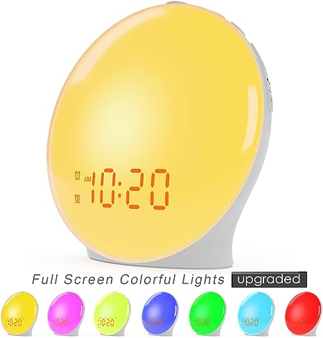 Wake Up Light Sunrise Alarm Clock for Kids, Heavy Sleepers, Bedroom, with Sunrise Simulation, Fall Asleep, Dual Alarms, FM Radio, Snooze, Nightlight, Colorful Lights, 7 Natural Sounds, Ideal for Gift