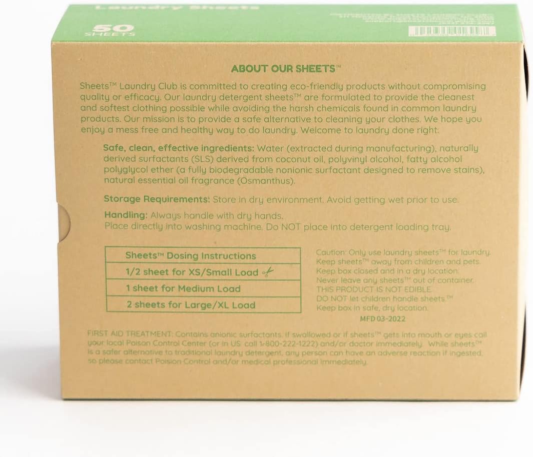 Sheets Laundry Club - As Seen on Shark Tank - Laundry Detergent - (Up to 100 Loads) 50 Laundry Sheets- Fresh Linen Scent - No Plastic Jug - New Liquid-Less Technology - Lightweight - Easy To Use