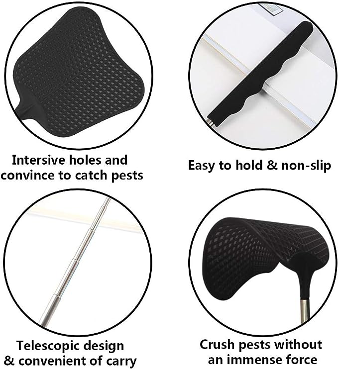 Foxany Telescopic Fly Swatters, Durable Plastic Fly Swatter Heavy Duty Set, Flyswatter with Stainless Steel Handle for Indoor/Outdoor/Classroom (2 Pack)
