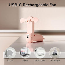 Load image into Gallery viewer, JISULIFE Handheld Mini Fan, 3 IN 1 Hand Fan, Portable USB Rechargeable Small Pocket Fan, Battery Operated Fan [14-21 Working Hours] with Power Bank, Flashlight Feature for Women,Travel,Outdoor-Pink