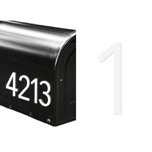 Load image into Gallery viewer, Discovered Designs Mailbox Number (White 3&quot; Number, 1) Premium 3D Acrylic Self Stick House Numbers for Outside Modern Address Numbers for Mailbox Numbers For Outside Modern Sticker