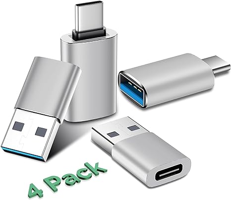 Temdan [4 Pack USB C to USB Adapter,【2*USB-C to USB-A】&【2*USB-A to USB-C】 Female Adapter SuperSpeed Data Transfer & Fast Charging - Compatible with Laptop, PC, Charger -Silver