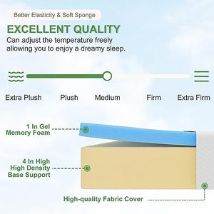 FDW 5 Inch Gel Memory Foam Mattress Medium-Firm Mattress for Pressure Relief & Cooler Sleep Mattress for Kid Adults CertiPUR-US Certified Mattress in a Box,Twin