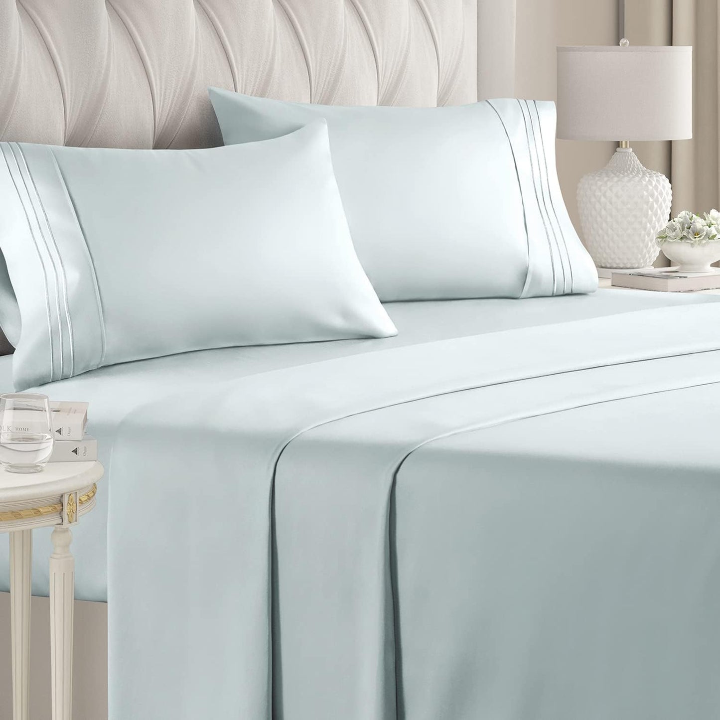 Queen Size Sheet Set - Breathable & Cooling Sheets - Hotel Luxury Bed Sheets for Women, Men Kids & Teens - Deep Pockets - 4 Piece Set - Soft & Wrinkle Free - Ice Blue Bed Sheets - Queen Sheets