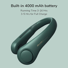 Load image into Gallery viewer, JISULIFE Portable Neck Fan, Hands Free Bladeless Fan, 4000 mAh Battery Operated Wearable Personal Fan, Leafless, Rechargeable, Headphone Design, USB Powered Desk Fan,3 Speeds-Dark Green