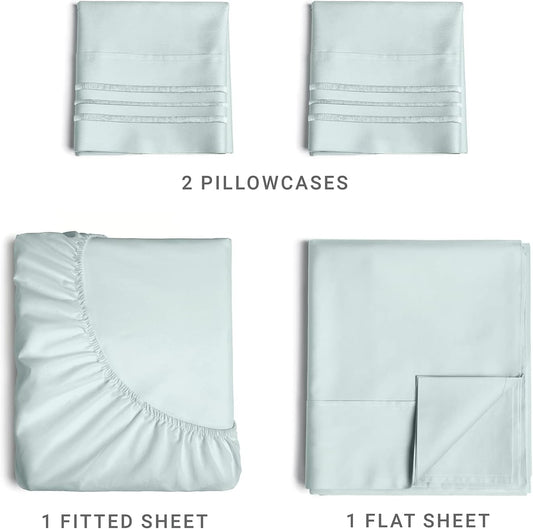 Queen Size Sheet Set - Breathable & Cooling Sheets - Hotel Luxury Bed Sheets for Women, Men Kids & Teens - Deep Pockets - 4 Piece Set - Soft & Wrinkle Free - Ice Blue Bed Sheets - Queen Sheets