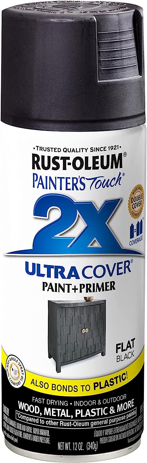 Rust-Oleum 249127 Painter's Touch 2X Ultra Cover Spray Paint, 12 oz, Flat Black