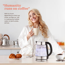 Load image into Gallery viewer, Speed-Boil Electric Kettle For Coffee &amp; Tea - 1.7L Water Boiler 1500W, Borosilicate Glass, Easy Clean Wide Opening, Auto Shut-Off, Cool Touch Handle, LED Light. 360° Rotation, Boil Dry Protection