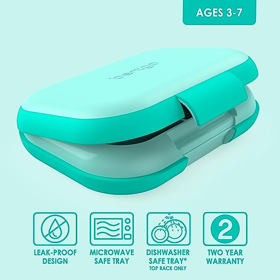 Bentgo® Kids Chill Lunch Box - Leak-Proof Bento Box with Removable Ice Pack & 4 Compartments for On-the-Go Meals - Microwave & Dishwasher Safe, Patented Design, & 2-Year Warranty (Aqua)