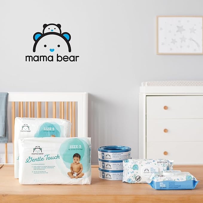 Amazon Brand - Mama Bear Diaper Pail Refills for Diaper Genie Pails, 1080 Count (4 Packs of 270 Count)