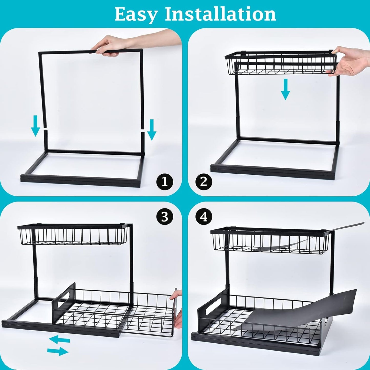 REALINN Under Sink Organizer and Storage, 2 Pack Pull Out Cabinet Organizer Slide Out Sink Shelf Cabinet Storage Shelves, Under Sink Storage for Kitchen Bathroom Cabinet