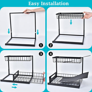 REALINN Under Sink Organizer and Storage, 2 Pack Pull Out Cabinet Organizer Slide Out Sink Shelf Cabinet Storage Shelves, Under Sink Storage for Kitchen Bathroom Cabinet