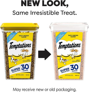 TEMPTATIONS Classic Crunchy and Soft Cat Treats Tasty Chicken Flavor, 30 oz. Tub