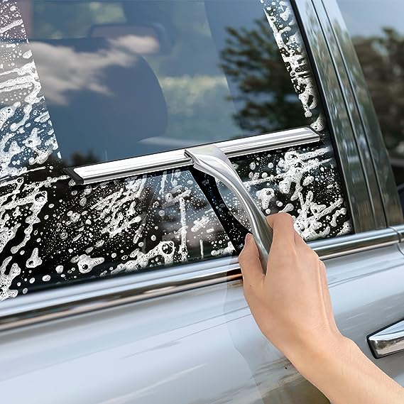 All-Purpose Stainless Steel Shower Squeegee for Shower Doors with 2 Adhesive Hooks, Bathroom Cleaner Tool Household Window Mirror Squeegee for Home Cleaning, Glass Door, Tile Wall, Car, 10 Inch Silver
