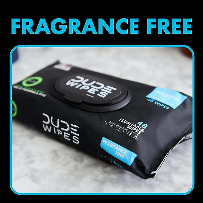 DUDE Wipes - Flushable Wipes - 6 Pack, 288 Wipes - Unscented Extra-Large Adult Wet Wipes - Vitamin-E & Aloe for at-Home Use - Septic and Sewer Safe