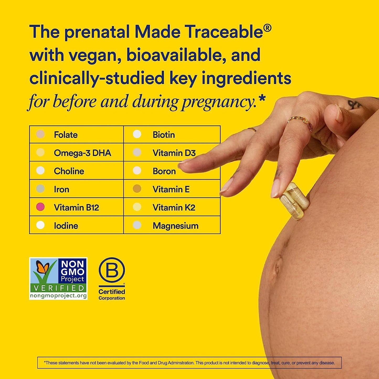 Ritual Prenatal Vitamins: Folate & Choline for Neural Tube Support, Omega-3 DHA for Fetal Brain Development, Iron, Calcium-Helper D3 & K2, Non-GMO, Citrus Essenced, 30 Day Supply, 60 Vegan Capsules