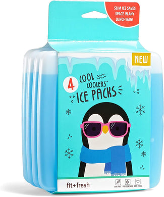 Cool Coolers by Fit + Fresh, 4 Pack Slim Ice Packs, Space Saving Reusable Ice Packs for Lunch Boxes or Coolers, Single Pack