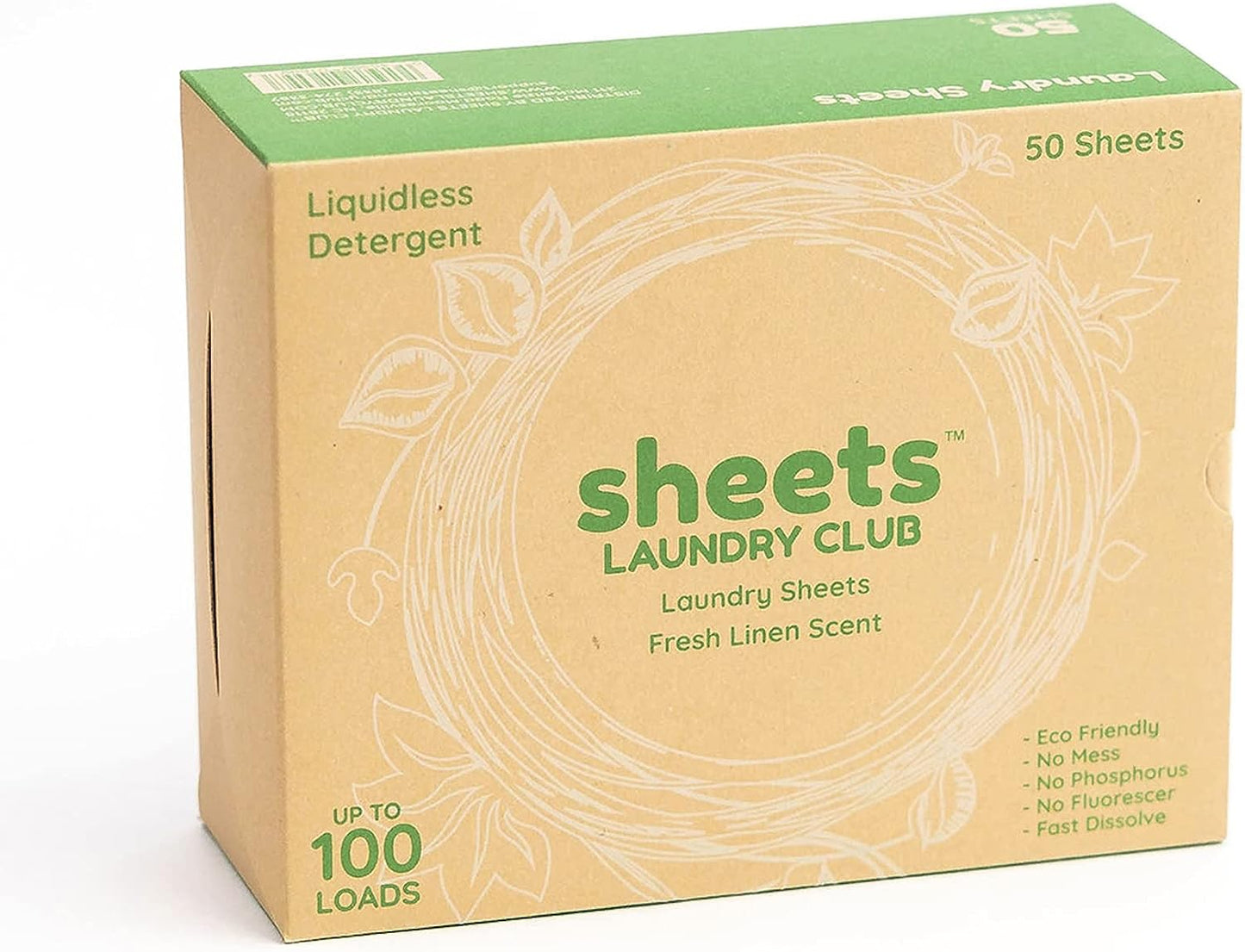 Sheets Laundry Club - As Seen on Shark Tank - Laundry Detergent - (Up to 100 Loads) 50 Laundry Sheets- Fresh Linen Scent - No Plastic Jug - New Liquid-Less Technology - Lightweight - Easy To Use