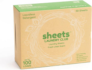 Sheets Laundry Club - As Seen on Shark Tank - Laundry Detergent - (Up to 100 Loads) 50 Laundry Sheets- Fresh Linen Scent - No Plastic Jug - New Liquid-Less Technology - Lightweight - Easy To Use