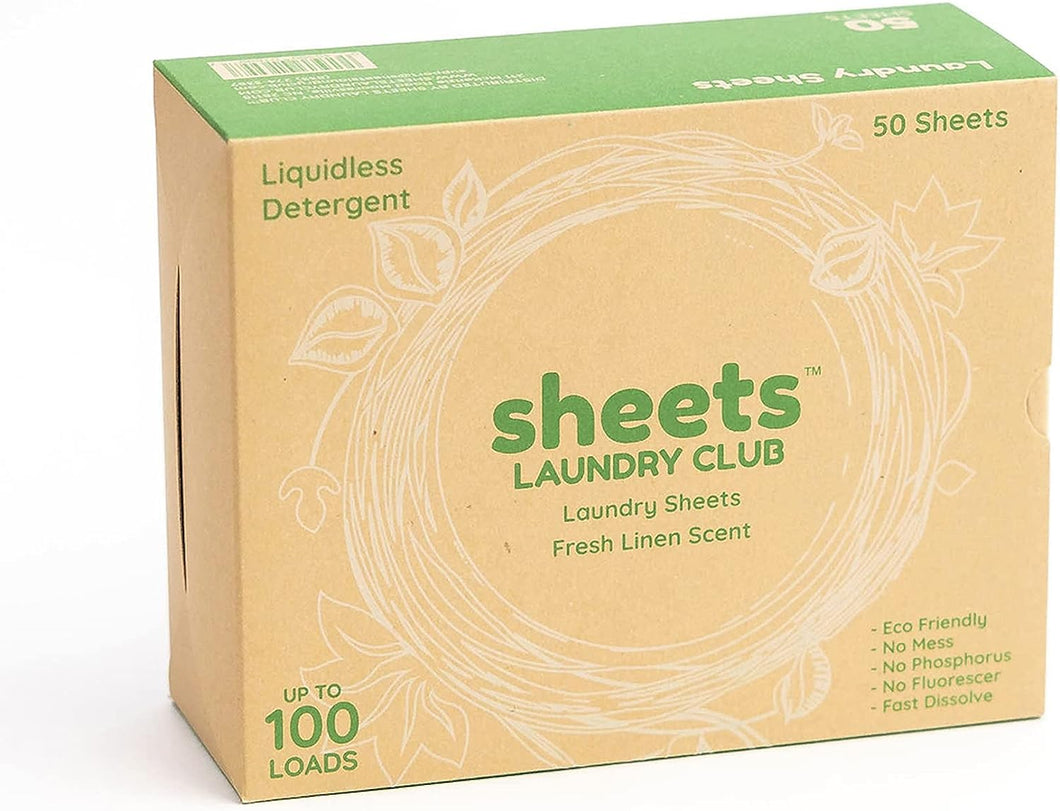 Sheets Laundry Club - As Seen on Shark Tank - Laundry Detergent - (Up to 100 Loads) 50 Laundry Sheets- Fresh Linen Scent - No Plastic Jug - New Liquid-Less Technology - Lightweight - Easy To Use