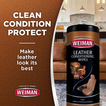 Load image into Gallery viewer, Weiman Leather Cleaner &amp; Conditioner Wipes With UV Protection, Prevent Cracking Or Fading Of Leather Couches, Car Seats, Shoes, Purses - 30 ct