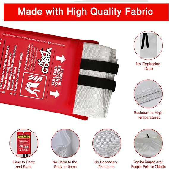 Mart Cobra Emergency Fire Blanket for Home and Kitchen Fire Extinguishers for The House x2 Prepared Fiberglass Fire Blankets Emergency for Home Fireproof Blanket Fire Retardant Blankets Grease Spray