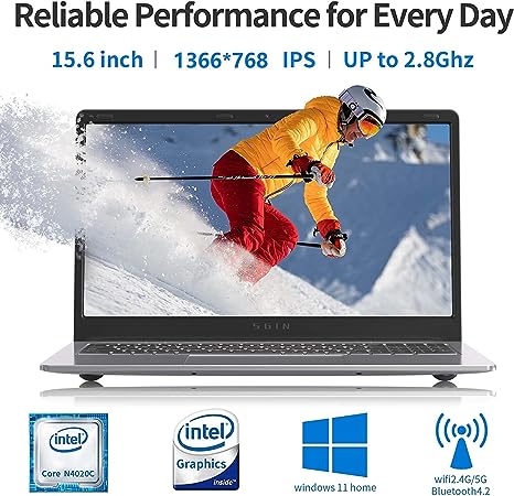 SGIN Laptop 4GB DDR4 128GB SSD, 15.6 Inch Windows 11 Laptops Computer with Intel Celeron Quad Core Processor (up to 2.5 GHz), Intel UHD Graphics 600, Mini HDMI, WiFi, Webcam, USB3.0, Bluetooth 4.2