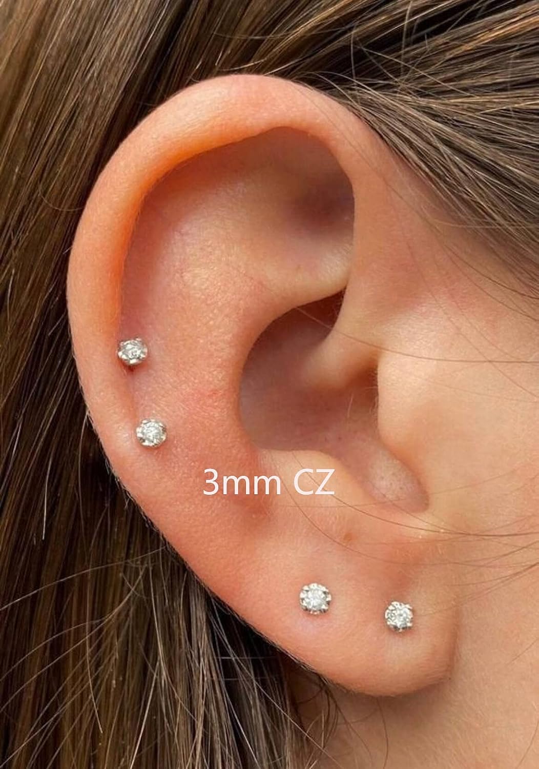 3mm Tiny CZ Screw on Flat Back Stud Earrings,14K Gold Flat Back Cubic Zirconia Earrings for Helix Cartilage Tragus Earlobe Piercing Jewelry Gift for Women Girls Toddlers(3mm CZ, Gold)