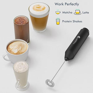 Electric Milk Frother Handheld, Battery Operated Whisk Beater Foam Maker for Coffee, Cappuccino, Latte, Matcha, Hot Chocolate, Mini Drink Mixer, No Stand, Black