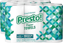 Load image into Gallery viewer, Amazon Brand - Presto! Flex-a-Size Paper Towels, 158 Sheet Huge Roll, 12 Rolls (2 Packs of 6), Equivalent to 38 Regular Rolls, White